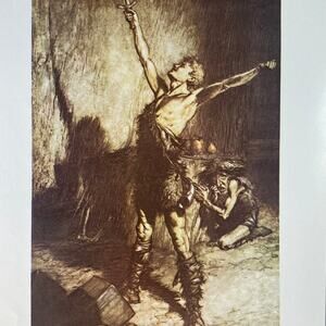 Arthur Rackham, Siegfried with Nothung, Dragon Fafner, Print, Art~ 240625-WH 233